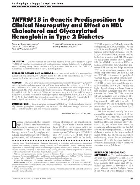 PDF TNFRSF1B In Genetic Predisposition To Clinical Neuropathy And