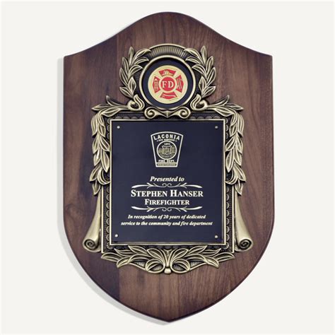 10 12 X 16 Genuine Walnut Engraved Firefighter Shield Plaque Award