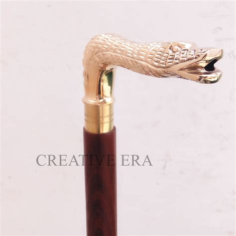 Brass Victorian Style Snake Head Handle Walking Stick Gem