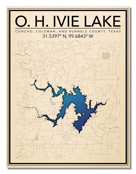 Wall Art Map Print of O. H. Ivie Lake Concho County Texas - Etsy