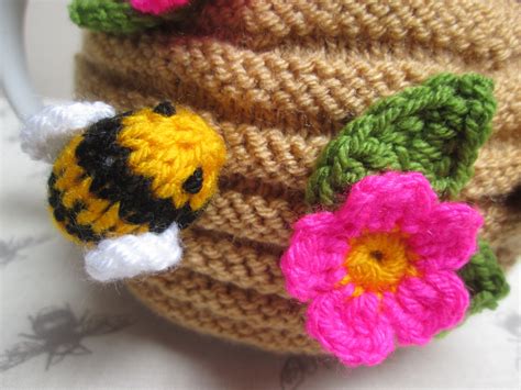 Hand Knitted Bee Hive Tea Cosy Cozy With Bumble Bees Flowers Etsy