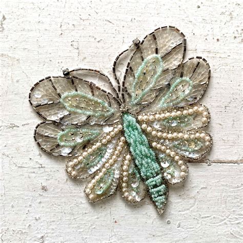 Vintage Aqua Blue Butterfly Dragonfly Applique Beaded In Etsy