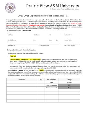 Fillable Online Dependent Verification Worksheet V Fax Email