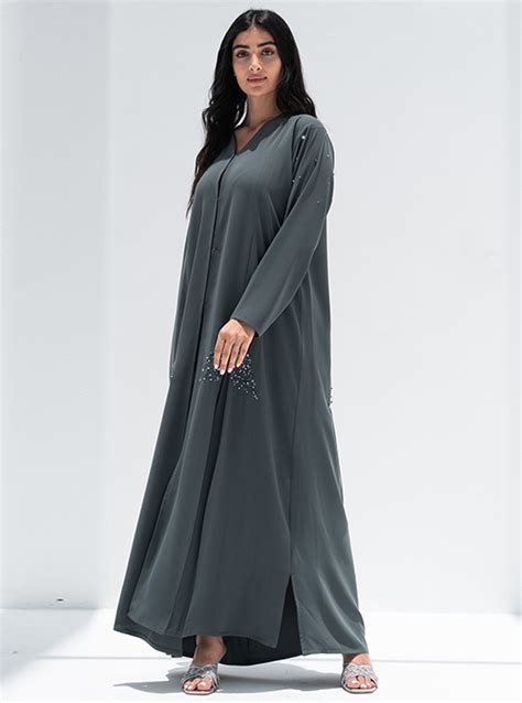 Model No 1364 Beautiful Gray Color Abaya With Amazing Stitching Style