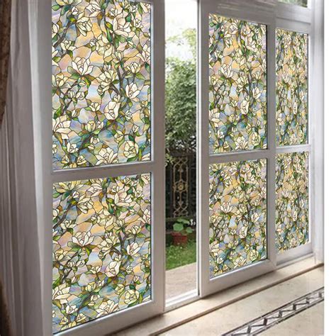 Custom Size Privacy Glass Window Film European Style Retro Flower