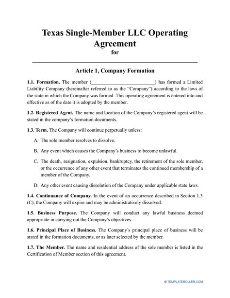 Texas Single Member Llc Operating Agreement Template Fill Out Sign