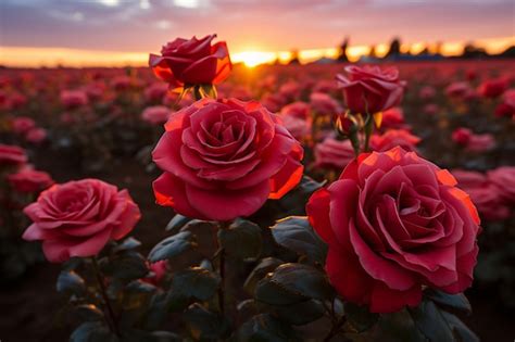 Premium Photo | Enchanted Rose Garden Sunset Wallpaper