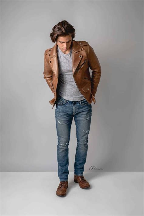 Leather Jacket With T Shirt And Jeans Brown Jeans Outfit Brown Leather