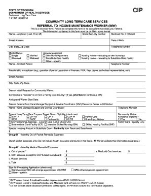 Fillable Online Dhs Wisconsin Community LTC Services Referral To IMW F