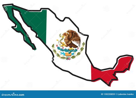 Simplified Map Of Mexico Outline With Slightly Bent Flag Under Stock Vector Illustration Of