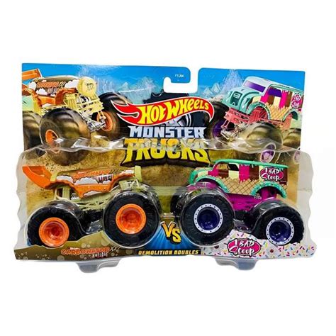 Carro Carrinho Miniatura Hot Wheels Monster Trucks Pacote 2 Carros 1 64 Carbonator Vs Bad Scoop