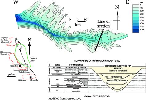 Isopach Map And Cross Section Of Part Of The Chicontepec Canyon Area