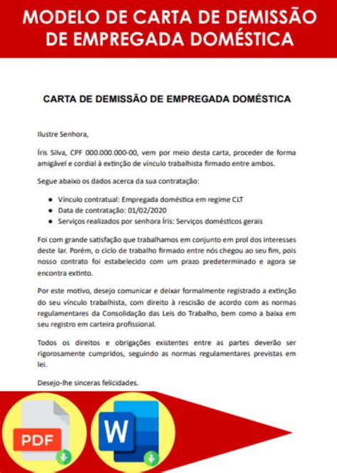 Modelo de Carta a Pedir Demissão Formato Word