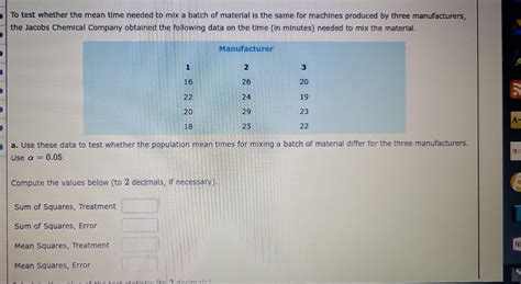 Solved To Test Whether The Mean Time Needed To Mix A Batch Chegg