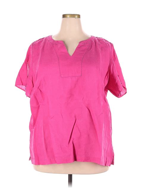 Talbots 100 Linen Solid Color Block Pink Short Sleeve Blouse Size 2x