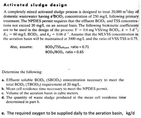 Solved Activated Sludge Design A Completely Mixed Activated Chegg