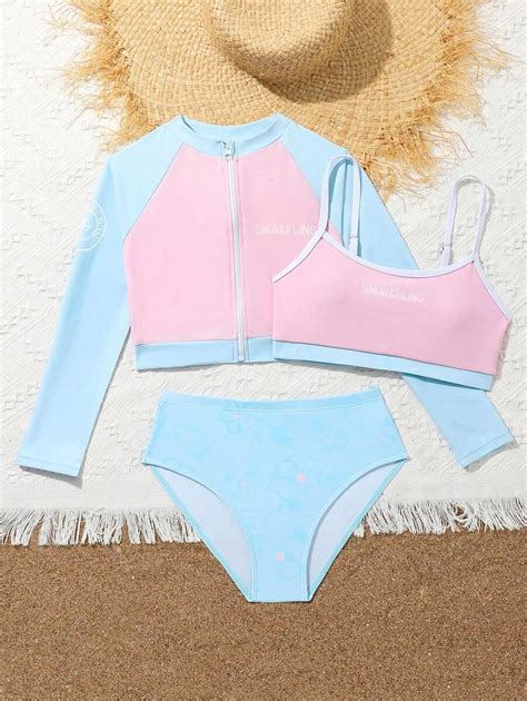 Conjunto de Maiô Bikini 3 Peças para Garotas Pré adolescentes Top