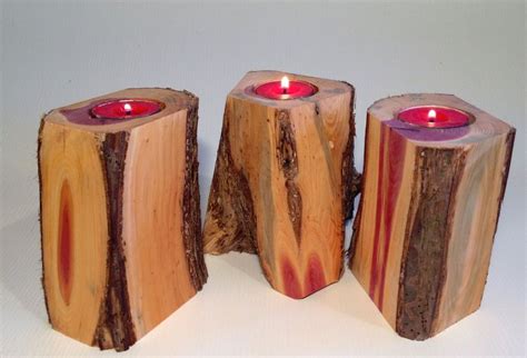 Candle Holder Set Of Three Cedar Wood Tealight Holder Modern Rustic