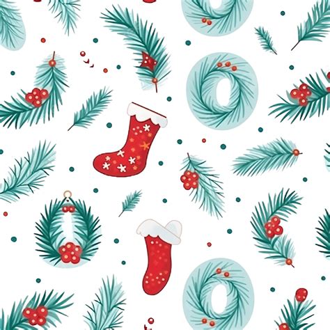 Bright Christmas Seamless Pattern With Wreath And Sock Winter Patterns