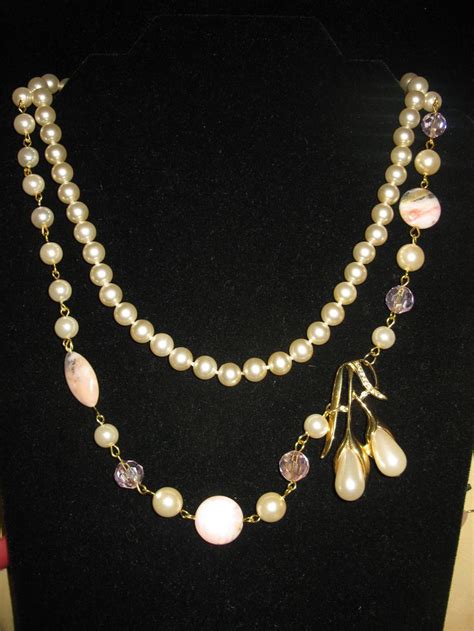 White Pearls Pink Crystals And Pink Rhodochrosite Gemstone And A