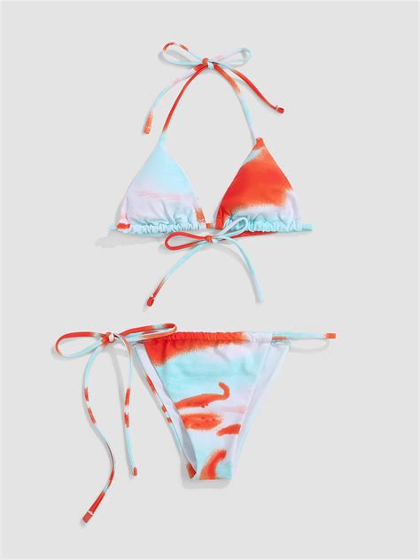 Watercolor Triangle Halter Bikini Set Cider