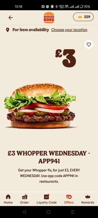 Savour the Whopper Burger for £3 Every Wednesday at Burger King via App ...