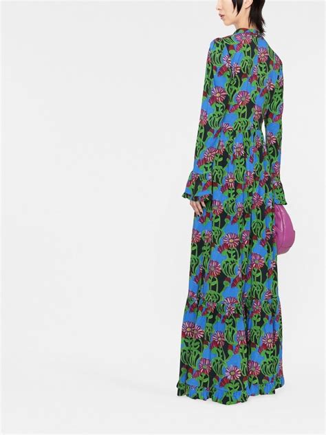 La Doublej Floral Print Tiered Maxi Dress Green Farfetch