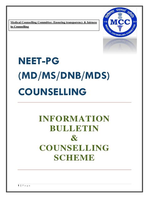 Neet Pg Mdmsdnbmds Counselling Information Bulletin And Counselling