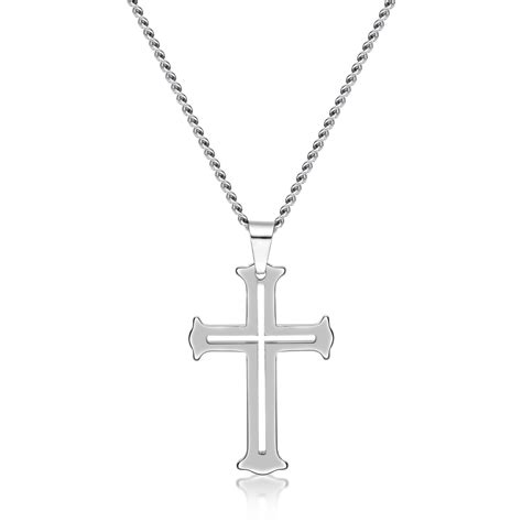 Metro Jewelry Tungsten Cross Pendant 24 Inch Curb Chain