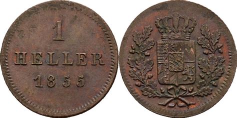 Bayern München 1 Heller 1855 Maximilian II Joseph 1848 1864 vz MA Shops