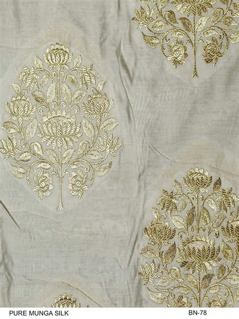 Pure Moonga Silk Golden Zari Woven Floral Design Fabric Source Fabrics