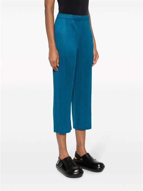 Pleats Please Issey Miyake Mc August Pliss Cropped Trousers Blue