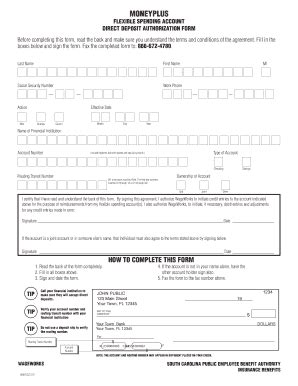 Fillable Online Eip Sc Moneyplu Direct Deposit Authorization Form And