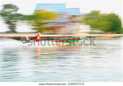 Man Driving Boat Travel On Big Stock Illustration 2180357173 Shutterstock