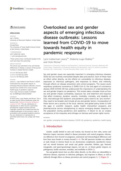 PDF Overlooked Sex And Gender Aspects Of Emerging Infectious Disease