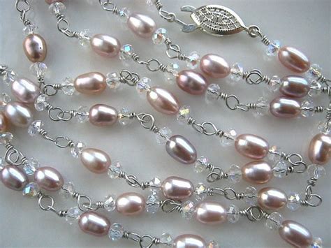 Wire Wrapped Mauve And Pink Freshwater Pearl Necklace Mauve Etsy Pink Freshwater Pearl