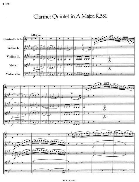 Mozart Wolfgang Amadeus Quintet For Clarinet And Strings K 581 For