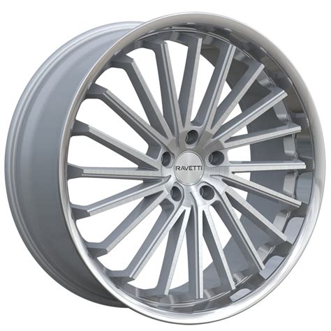 20 Staggered Ravetti Wheels M14 Silver Brushed With Stainless Lip Rims