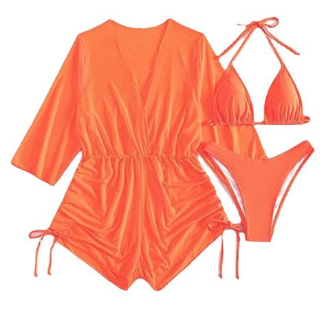 Qcmgmg Womens Bikini Three Piece With Cover Ups Cheeky Summer Swimsuit