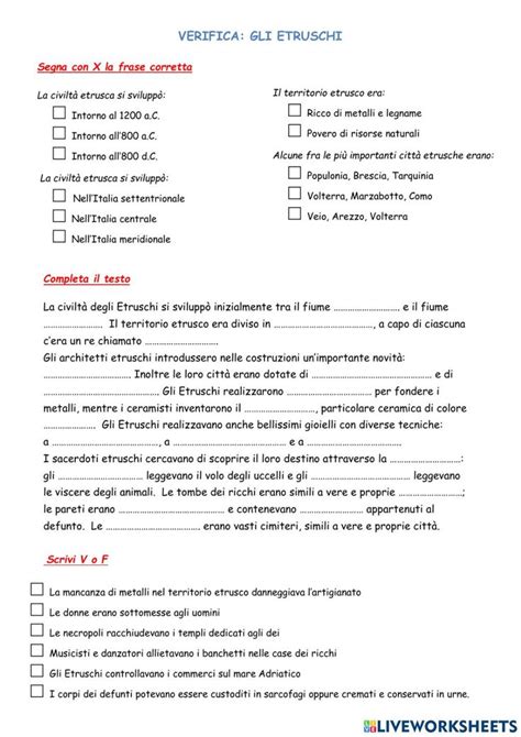 Etruschi Verifica Worksheet In 2023 Workbook School Subjects