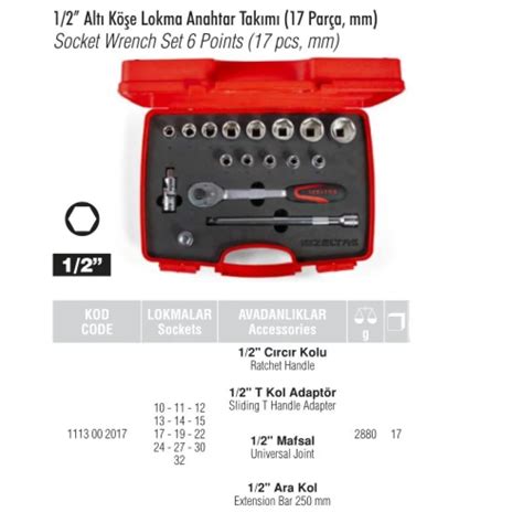 1 2 Altı Köşe Lokma Anahtar Takımı 17 Parça mm