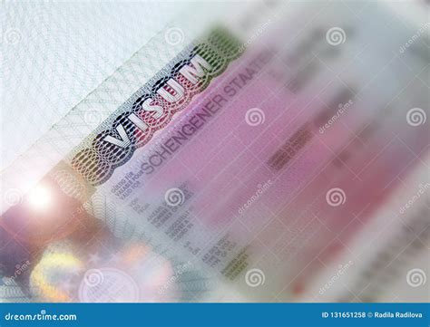 Schengen Visa Stamp In International Passport Shengen Document For