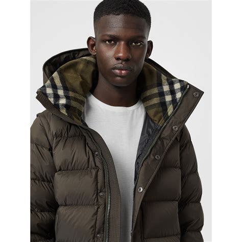 Detachable Sleeve Down Filled Hooded Puffer Jacket In Olive Men Burberry United States