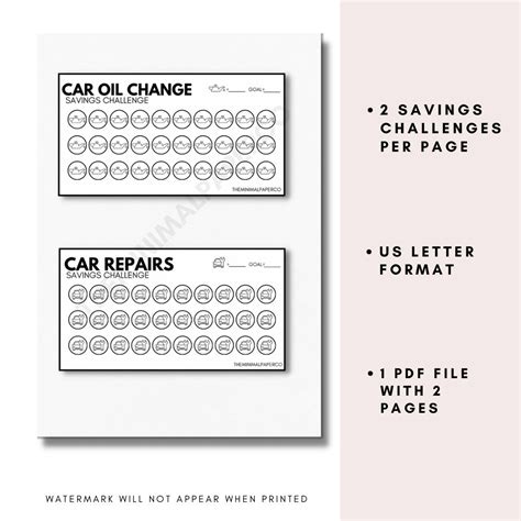 Car Maintenance Savings Challenge Bundle A6 Cash Trackers For Budget