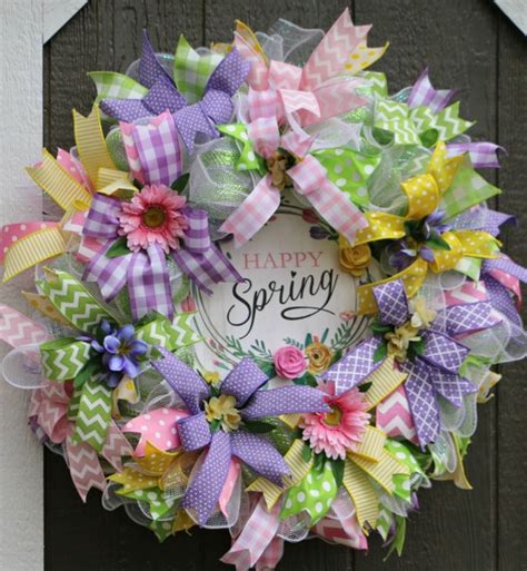 Colorful Deco Mesh Spring Door Wreath Easter Wreath Diy Diy Spring