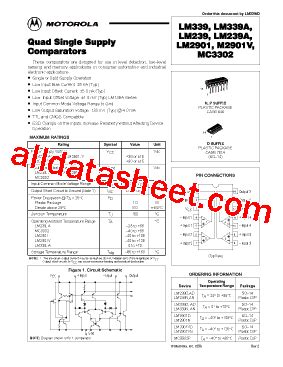 LM339N 数据表 PDF Motorola Inc