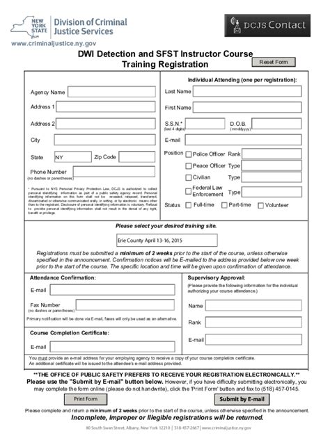 Fillable Online Www2 Erie DWI Detection And Standardized Field Sobriety