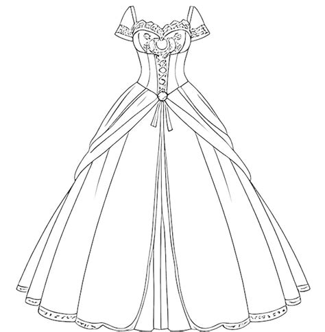 Hand Drawn Vector Illustration Of Dress Princess Coloring Page