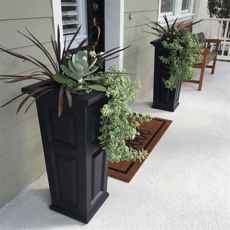 Mayne Nantucket 15 6 X 15 6 X 32 Polyethylene Planter In Black Front Porch