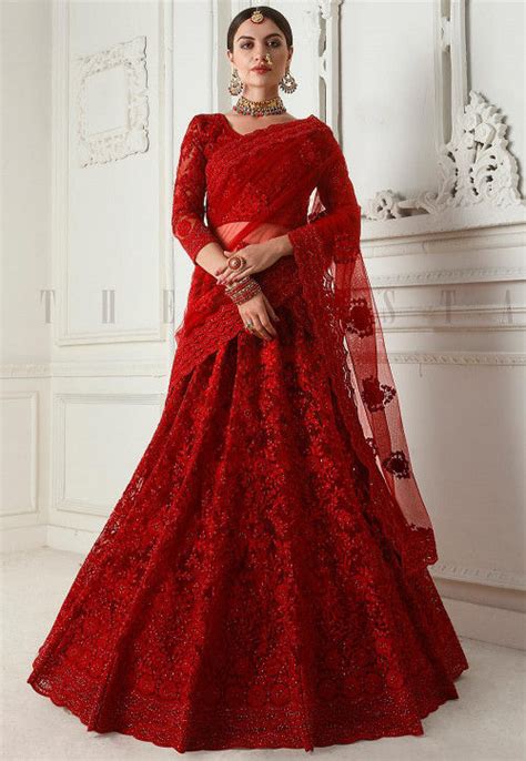 Buy Embroidered Net Lehenga In Red Online Lcc625 Utsav Fashion